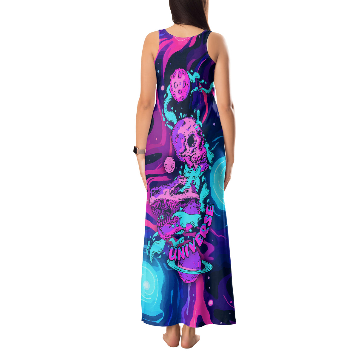 Space Skull Tank Maxi Dress Skeleton Color Neon Paint On Space - Wonder Print Shop