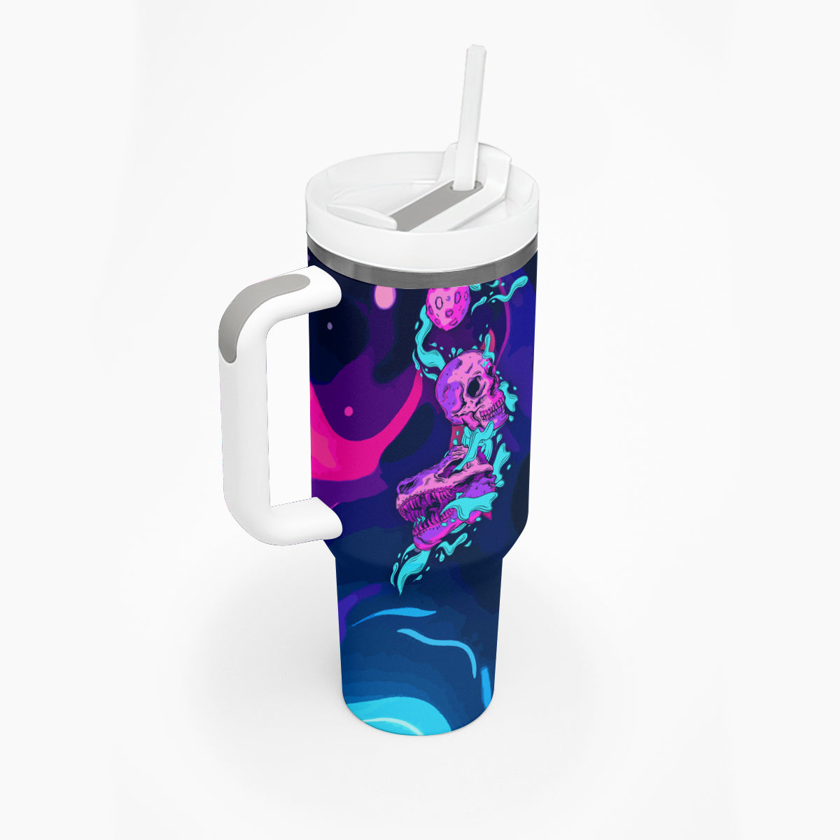 Space Skull Tumbler With Handle Skeleton Color Neon Paint On Space - Wonder Print Shop
