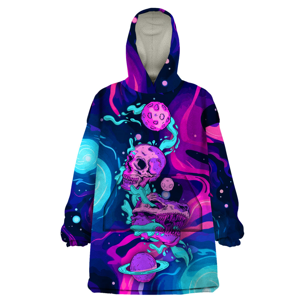 Space Skull Wearable Blanket Hoodie Skeleton Color Neon Paint On Space - Wonder Print Shop