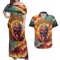 I Can Fix Stupid Bit It's Gonna Hurt Flaming kull Couples Matching Off Shoulder Maxi Dress and Hawaiian Shirt - Wonder Print Shop