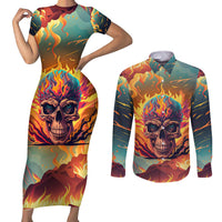 I Can Fix Stupid Bit It's Gonna Hurt Flaming kull Couples Matching Short Sleeve Bodycon Dress and Long Sleeve Button Shirts - Wonder Print Shop