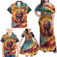 I Can Fix Stupid Bit It's Gonna Hurt Flaming kull Family Matching Off Shoulder Maxi Dress and Hawaiian Shirt - Wonder Print Shop
