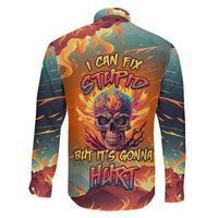 I Can Fix Stupid Bit It's Gonna Hurt Flaming kull Family Matching Off Shoulder Short Dress and Hawaiian Shirt - Wonder Print Shop
