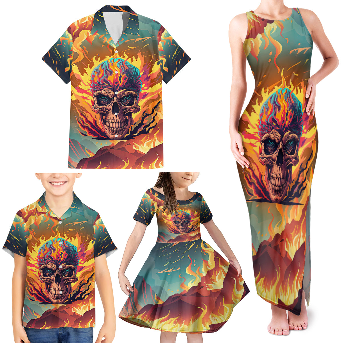 I Can Fix Stupid Bit It's Gonna Hurt Flaming kull Family Matching Tank Maxi Dress and Hawaiian Shirt - Wonder Print Shop