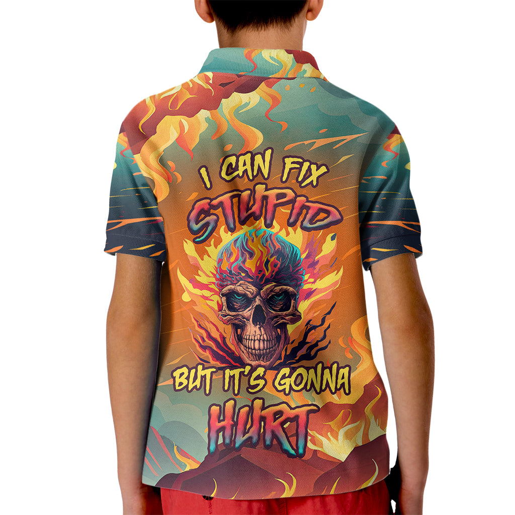 I Can Fix Stupid Bit It's Gonna Hurt Flaming kull Kid Polo Shirt - Wonder Print Shop