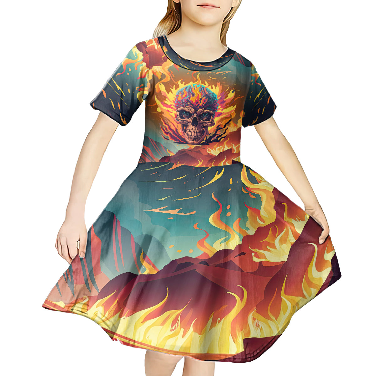 I Can Fix Stupid Bit It's Gonna Hurt Flaming kull Kid Short Sleeve Dress - Wonder Print Shop