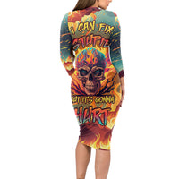 I Can Fix Stupid Bit It's Gonna Hurt Flaming kull Long Sleeve Bodycon Dress - Wonder Print Shop