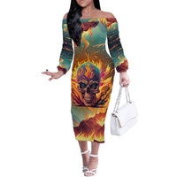 I Can Fix Stupid Bit It's Gonna Hurt Flaming kull Off The Shoulder Long Sleeve Dress - Wonder Print Shop