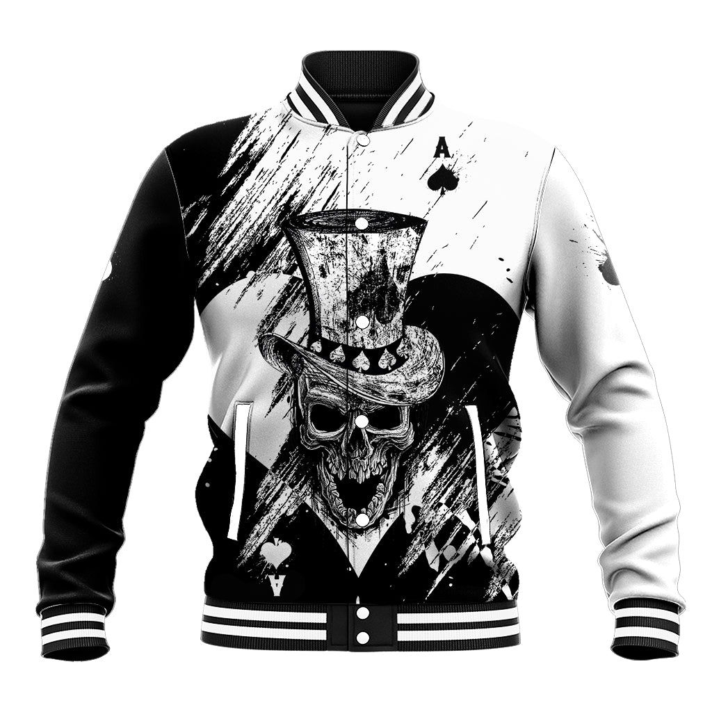 Black Joke Skull Baseball Jacket Spade Ace Grunge Art - Wonder Print Shop