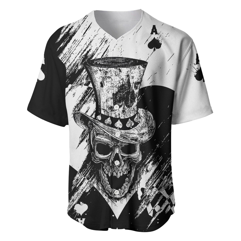 Black Joke Skull Baseball Jersey Spade Ace Grunge Art - Wonder Print Shop