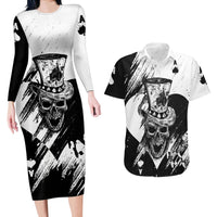 Black Joke Skull Couples Matching Long Sleeve Bodycon Dress and Hawaiian Shirt Spade Ace Grunge Art - Wonder Print Shop