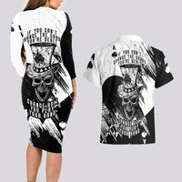 Black Joke Skull Couples Matching Long Sleeve Bodycon Dress and Hawaiian Shirt Spade Ace Grunge Art - Wonder Print Shop