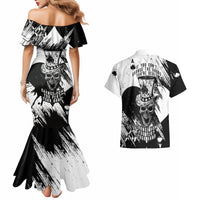 Black Joke Skull Couples Matching Mermaid Dress and Hawaiian Shirt Spade Ace Grunge Art - Wonder Print Shop