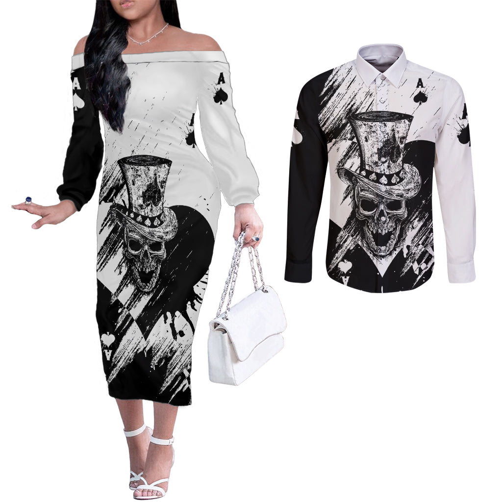 black-joke-skull-couples-matching-off-the-shoulder-long-sleeve-dress-and-long-sleeve-button-shirts-spade-ace-grunge-art