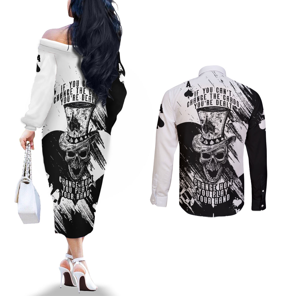 black-joke-skull-couples-matching-off-the-shoulder-long-sleeve-dress-and-long-sleeve-button-shirts-spade-ace-grunge-art