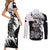 Black Joke Skull Couples Matching Short Sleeve Bodycon Dress and Long Sleeve Button Shirts Spade Ace Grunge Art - Wonder Print Shop