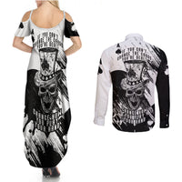 Black Joke Skull Couples Matching Summer Maxi Dress and Long Sleeve Button Shirts Spade Ace Grunge Art - Wonder Print Shop