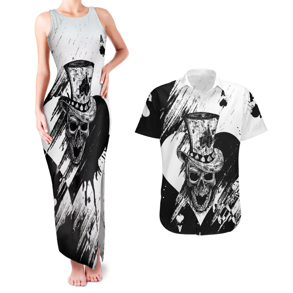 Black Joke Skull Couples Matching Tank Maxi Dress and Hawaiian Shirt Spade Ace Grunge Art - Wonder Print Shop