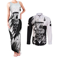 Black Joke Skull Couples Matching Tank Maxi Dress and Long Sleeve Button Shirts Spade Ace Grunge Art - Wonder Print Shop