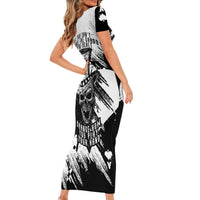 Black Joke Skull Family Matching Short Sleeve Bodycon Dress and Hawaiian Shirt Spade Ace Grunge Art - Wonder Print Shop