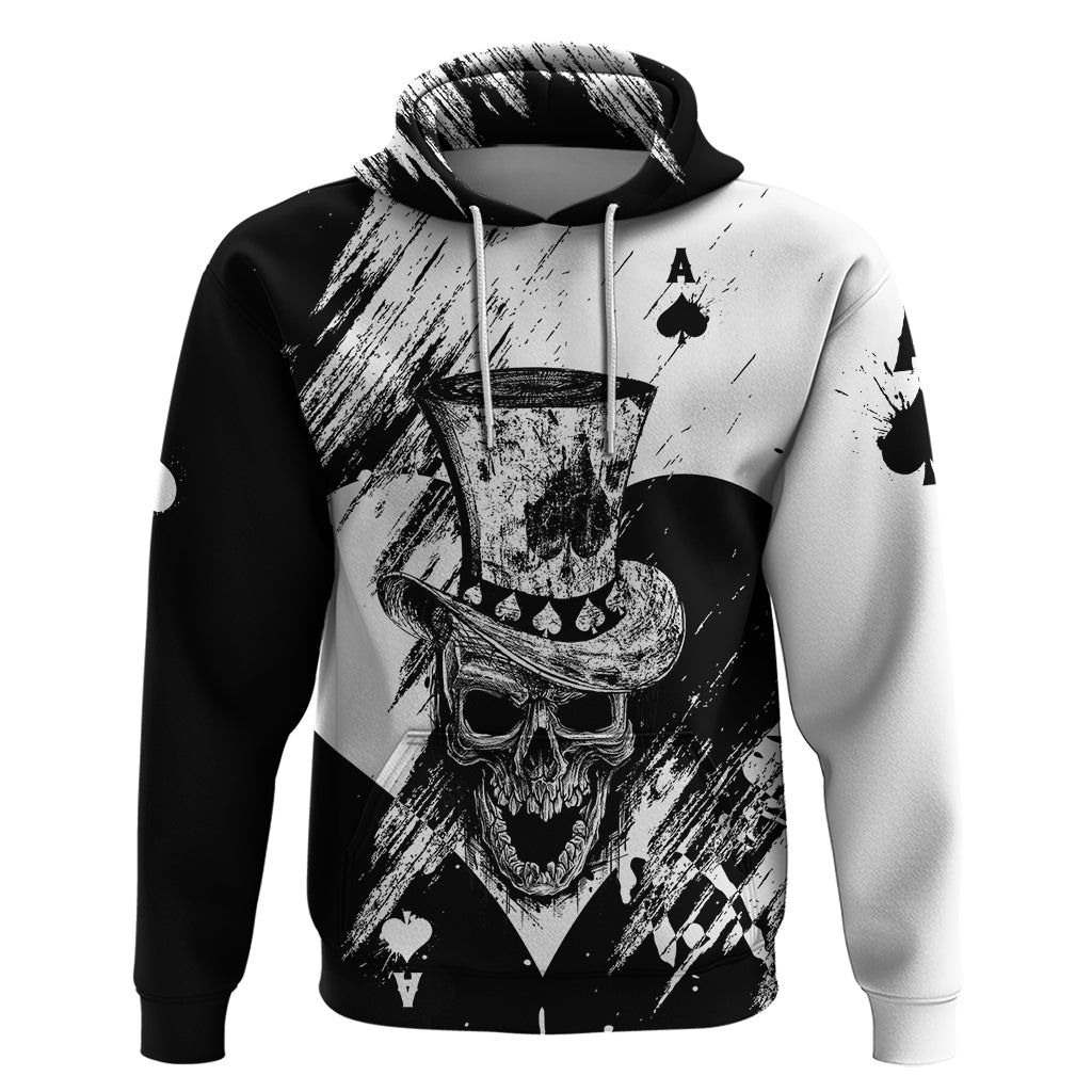 Black Joke Skull Hoodie Spade Ace Grunge Art - Wonder Print Shop