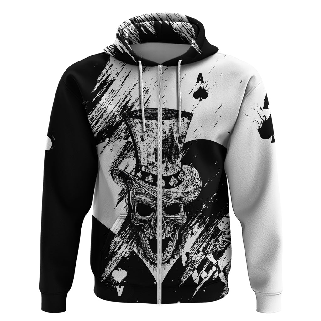 Black Joke Skull Hoodie Spade Ace Grunge Art - Wonder Print Shop