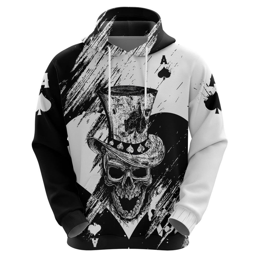 Black Joke Skull Hoodie Spade Ace Grunge Art - Wonder Print Shop