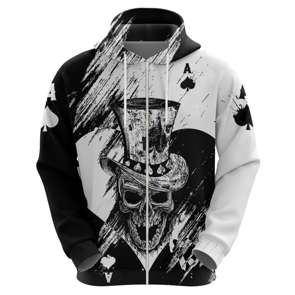 Black Joke Skull Hoodie Spade Ace Grunge Art - Wonder Print Shop