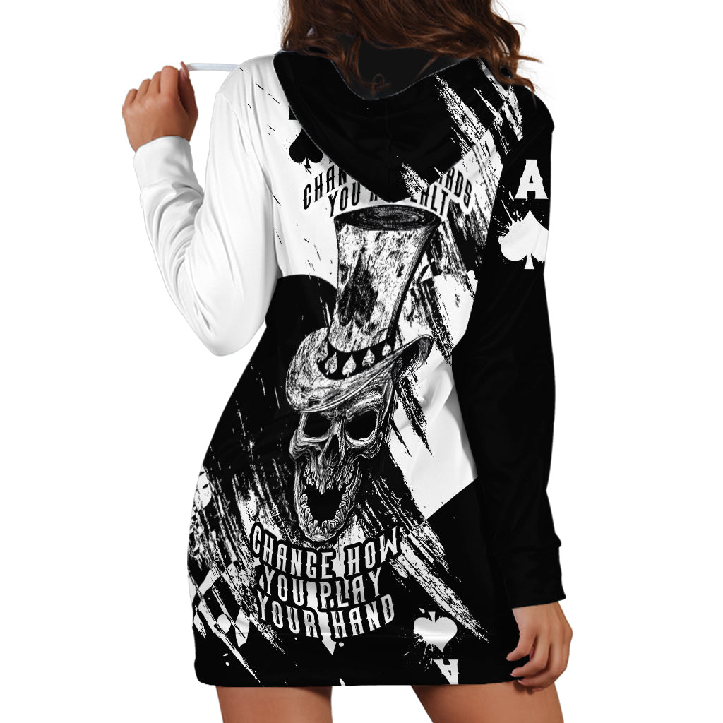 Black Joke Skull Hoodie Dress Spade Ace Grunge Art - Wonder Print Shop