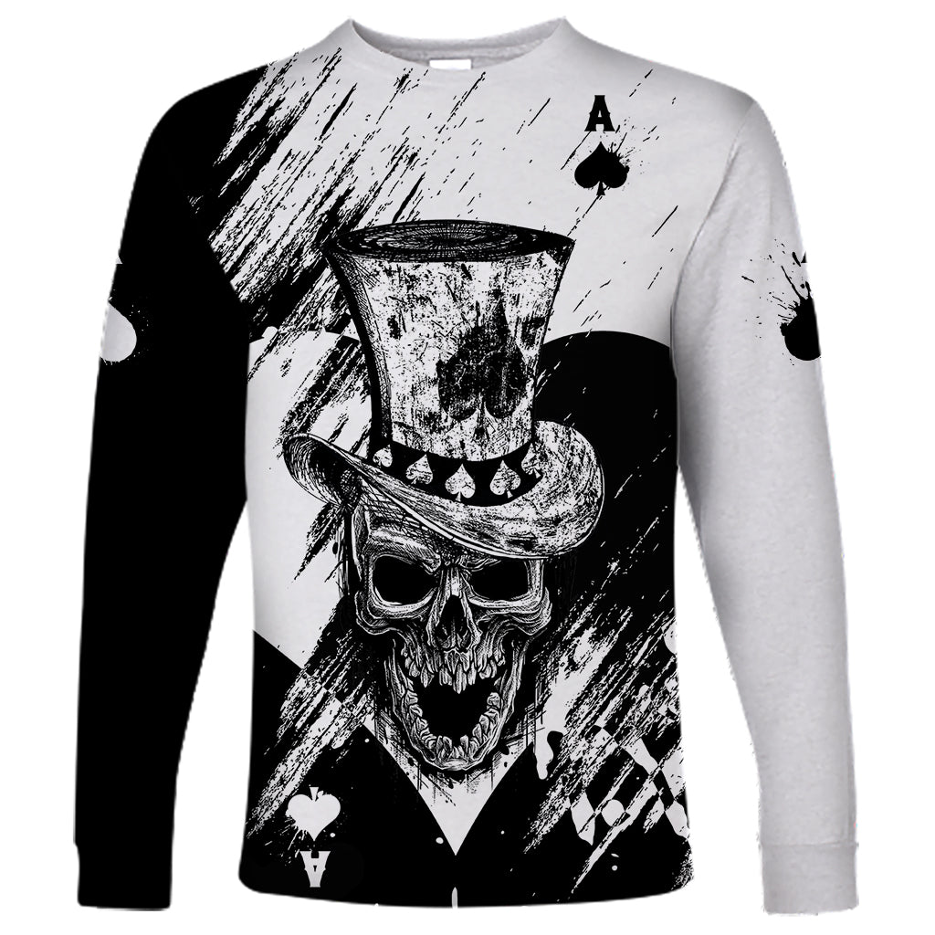 Black Joke Skull Long Sleeve Shirt Spade Ace Grunge Art - Wonder Print Shop