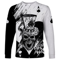 Black Joke Skull Long Sleeve Shirt Spade Ace Grunge Art - Wonder Print Shop