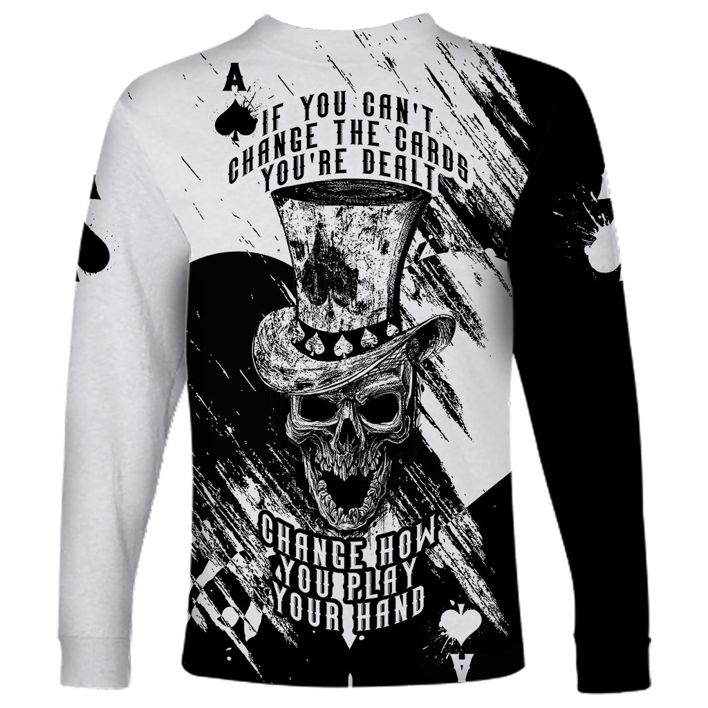Black Joke Skull Long Sleeve Shirt Spade Ace Grunge Art - Wonder Print Shop