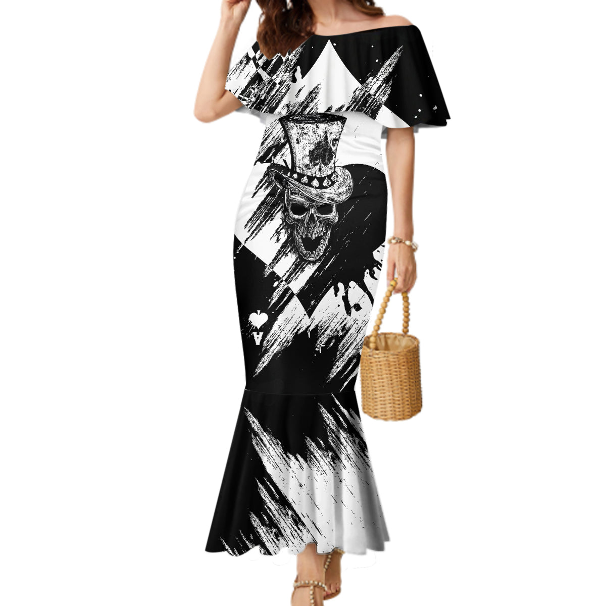 Black Joke Skull Mermaid Dress Spade Ace Grunge Art - Wonder Print Shop