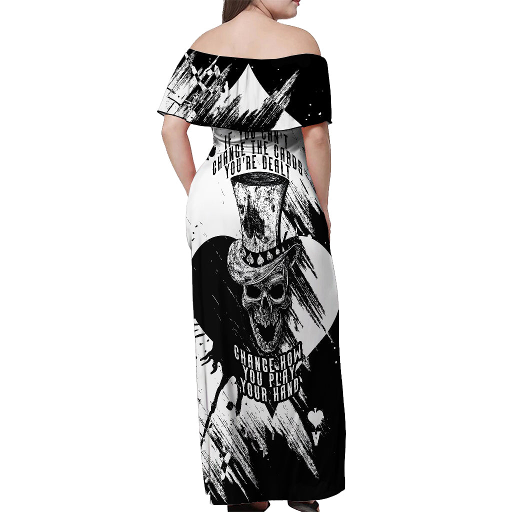 Black Joke Skull Off Shoulder Maxi Dress Spade Ace Grunge Art - Wonder Print Shop