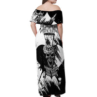 Black Joke Skull Off Shoulder Maxi Dress Spade Ace Grunge Art - Wonder Print Shop