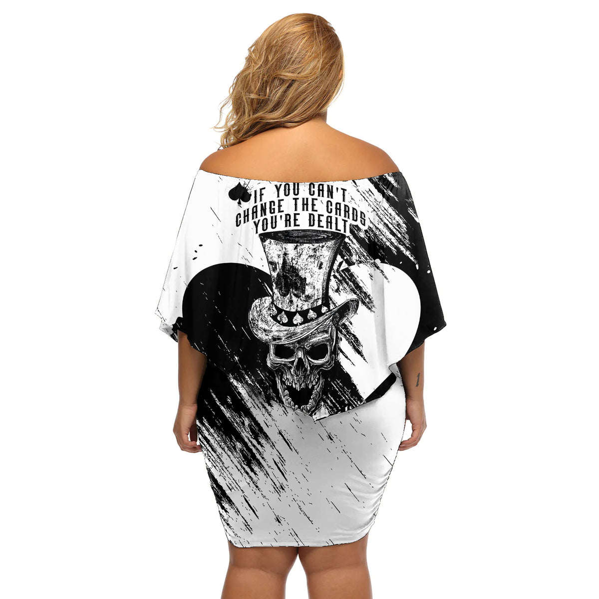 Black Joke Skull Off Shoulder Short Dress Spade Ace Grunge Art - Wonder Print Shop