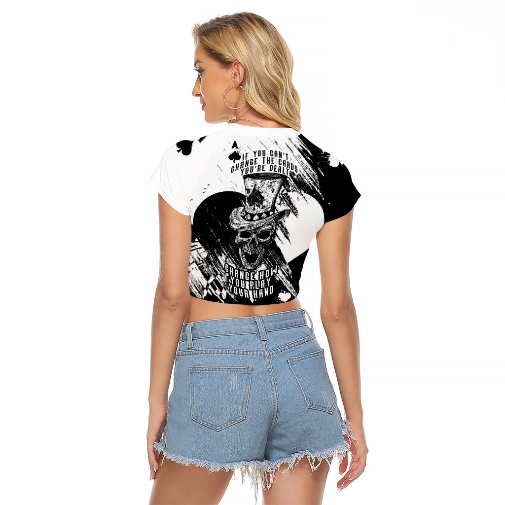 Black Joke Skull Raglan Cropped T Shirt Spade Ace Grunge Art - Wonder Print Shop