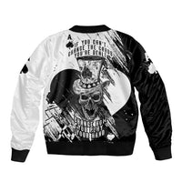 Black Joke Skull Sleeve Zip Bomber Jacket Spade Ace Grunge Art - Wonder Print Shop