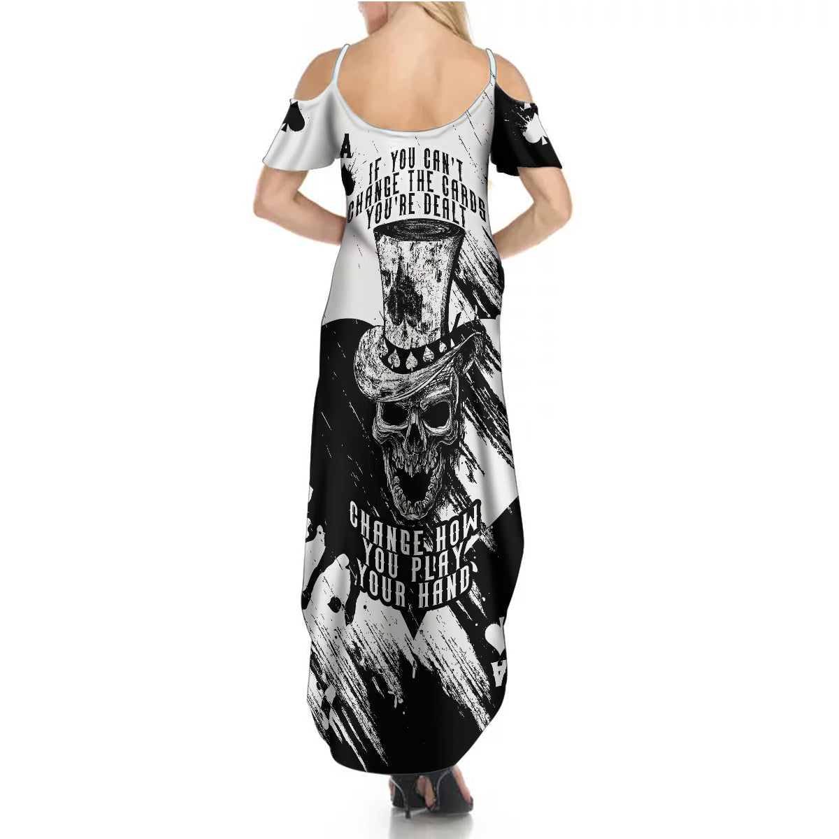 Black Joke Skull Summer Maxi Dress Spade Ace Grunge Art - Wonder Print Shop