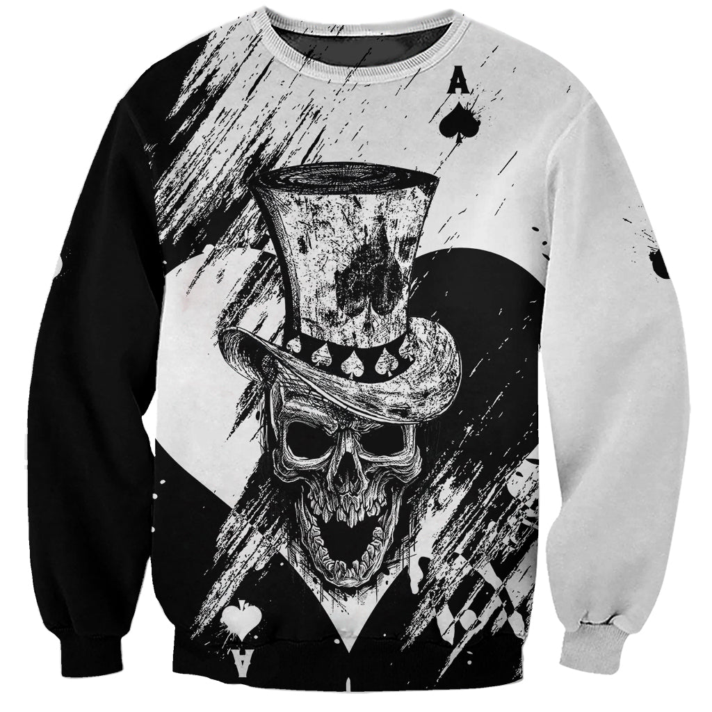Black Joke Skull Sweatshirt Spade Ace Grunge Art - Wonder Print Shop