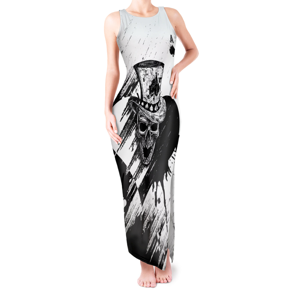 Black Joke Skull Tank Maxi Dress Spade Ace Grunge Art - Wonder Print Shop
