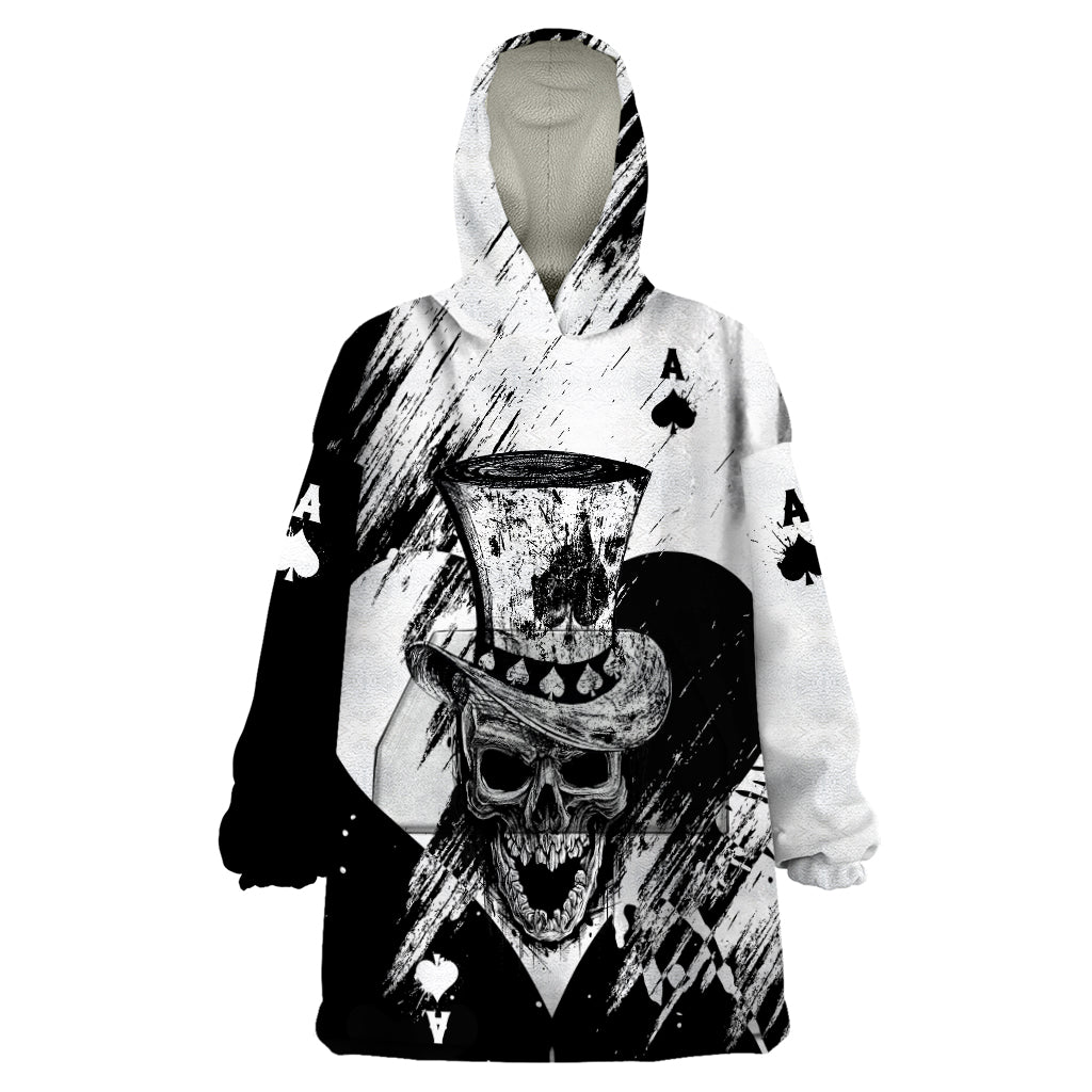 Black Joke Skull Wearable Blanket Hoodie Spade Ace Grunge Art - Wonder Print Shop