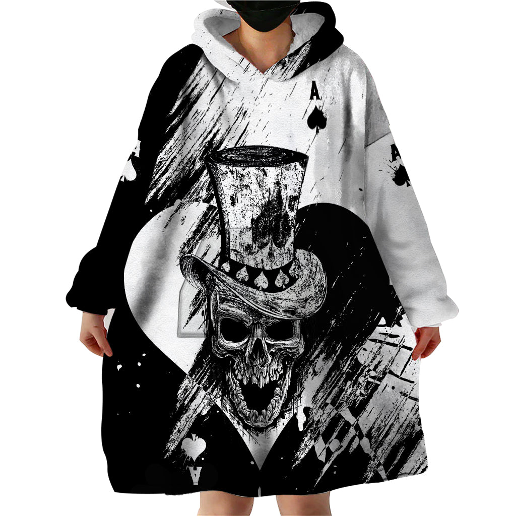 Black Joke Skull Wearable Blanket Hoodie Spade Ace Grunge Art - Wonder Print Shop