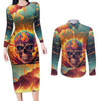 Skull Flaming Couples Matching Long Sleeve Bodycon Dress and Long Sleeve Button Shirts I Can Fix Stupid But It's Gonna Hurt - Wonder Print Shop