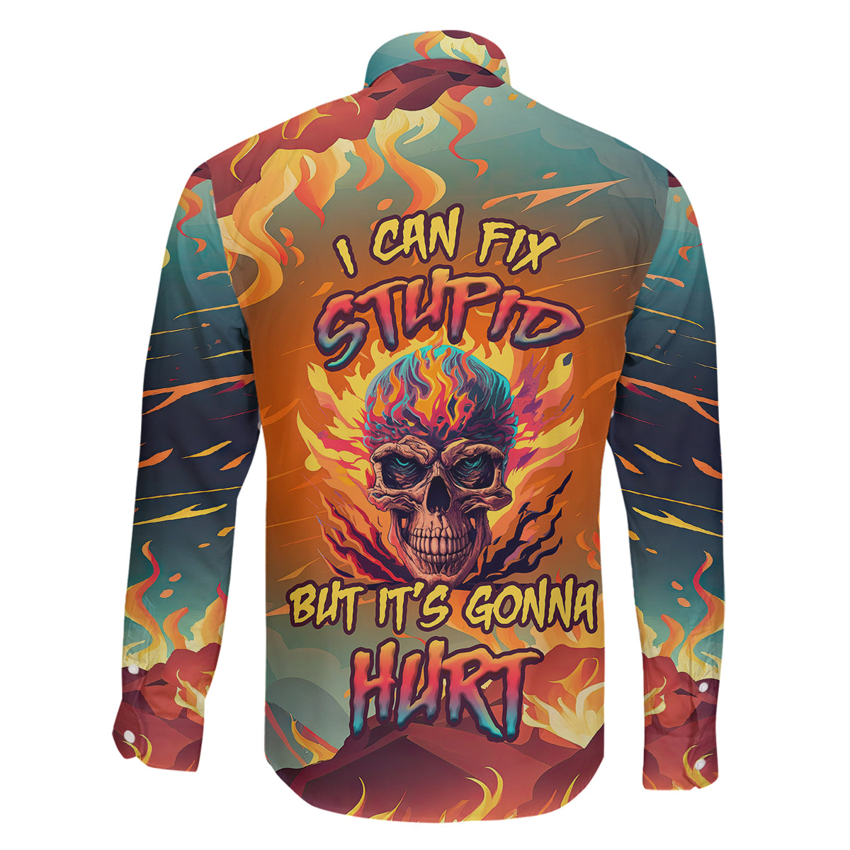 Skull Flaming Family Matching Long Sleeve Bodycon Dress and Hawaiian Shirt I Can Fix Stupid But It's Gonna Hurt - Wonder Print Shop