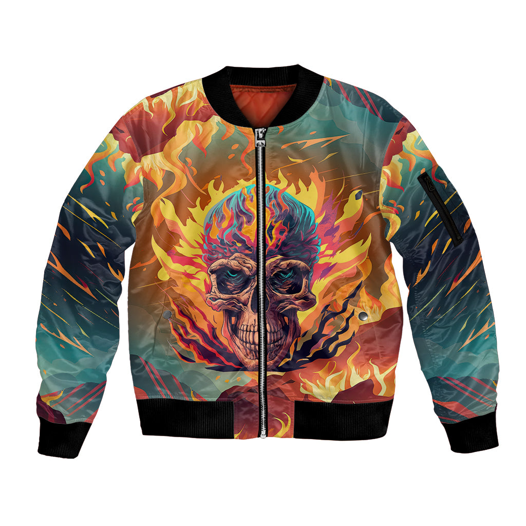 Skull Flaming Sleeve Zip Bomber Jacket I Can Fix Stupid But It's Gonna Hurt - Wonder Print Shop