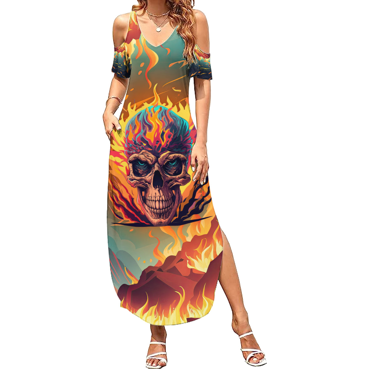 Skull Flaming Summer Maxi Dress I Can Fix Stupid But It's Gonna Hurt - Wonder Print Shop