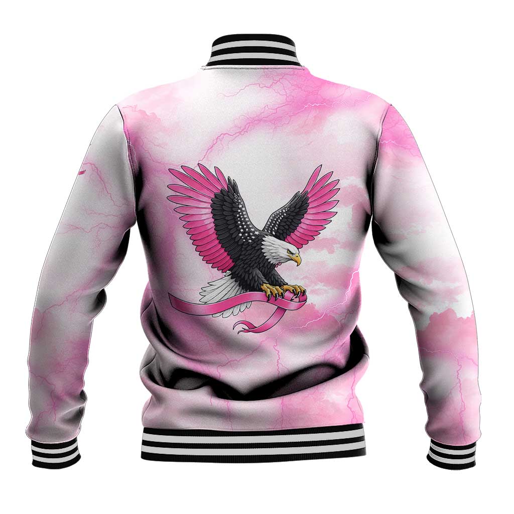 Pink Ribbon American Eagle Baseball Jacket Breast Cancer Awareness - Be Stronger Than The Storm