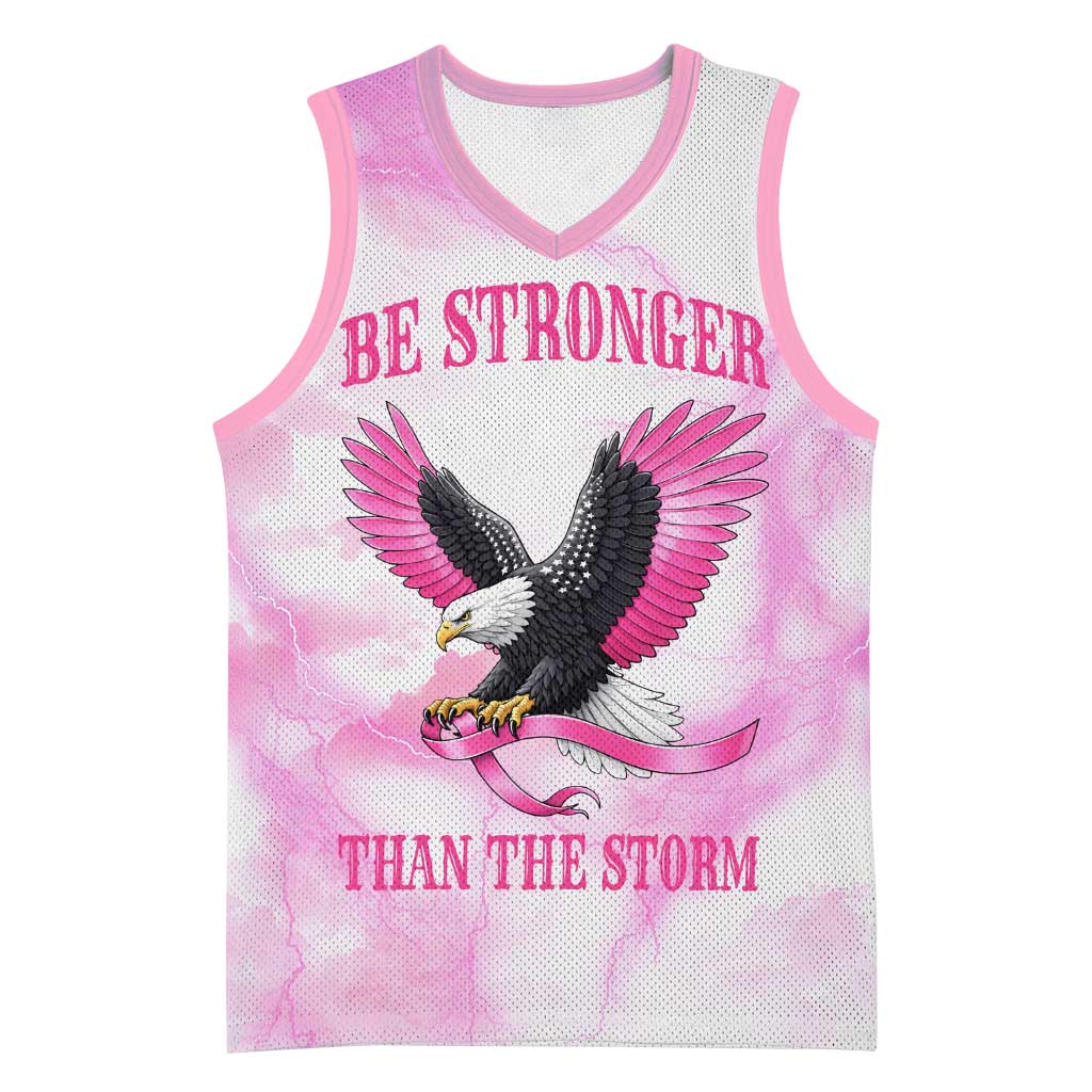 Pink Ribbon American Eagle Basketball Jersey Breast Cancer Awareness - Be Stronger Than The Storm