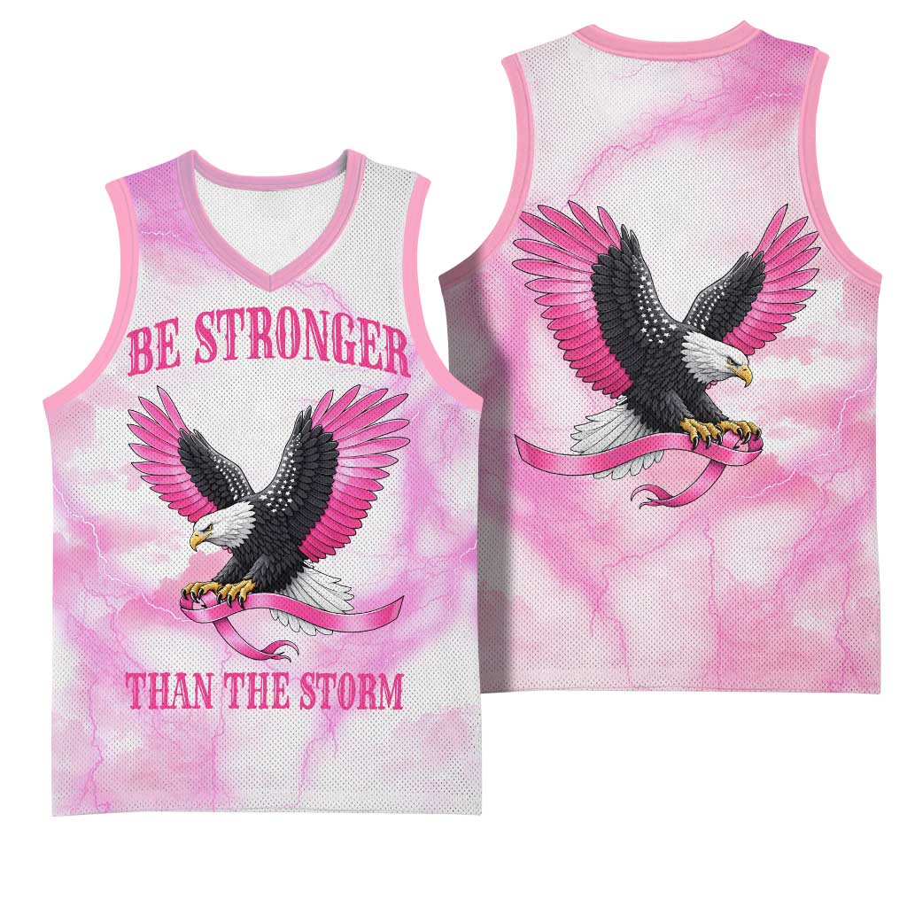 Pink Ribbon American Eagle Basketball Jersey Breast Cancer Awareness - Be Stronger Than The Storm